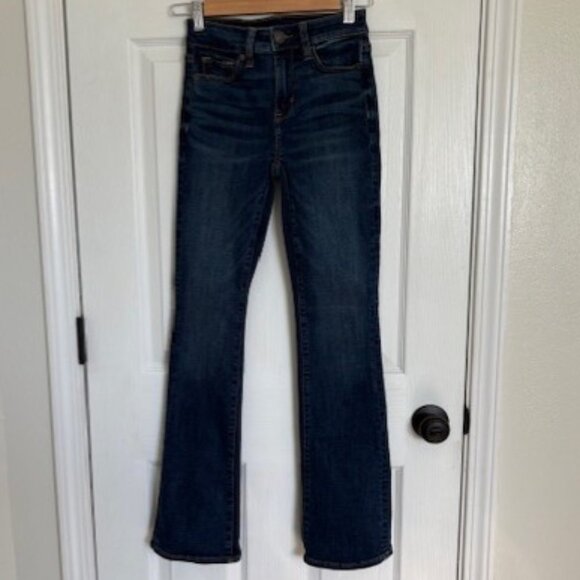 AE American Eagle Next Level High Rise Skinny Kick Jeans 000 Short Dark Wash EUC - Picture 2 of 9